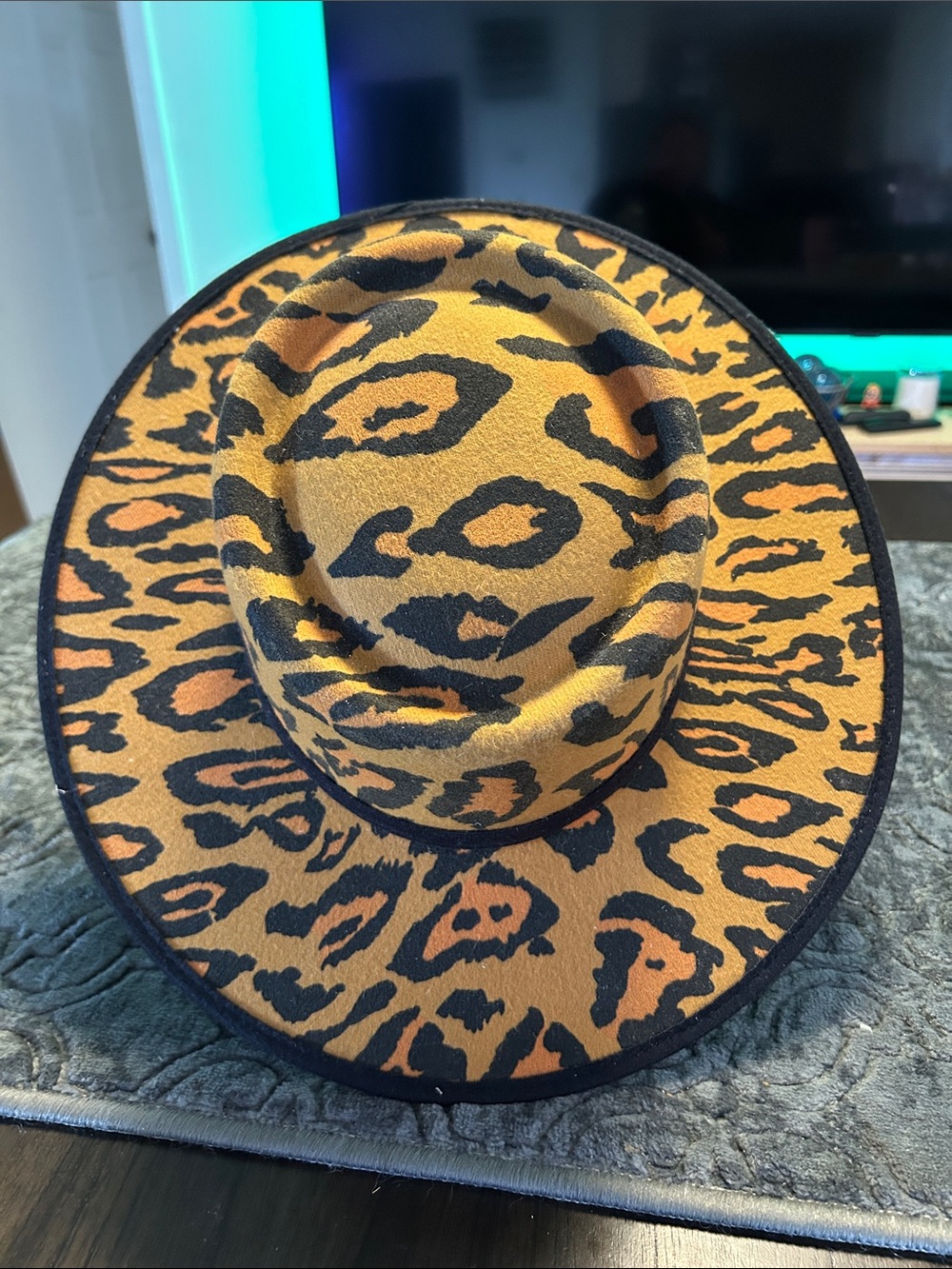 Lucky & Blessed Leopard-Print Wide Brim Hat - Black & Tan